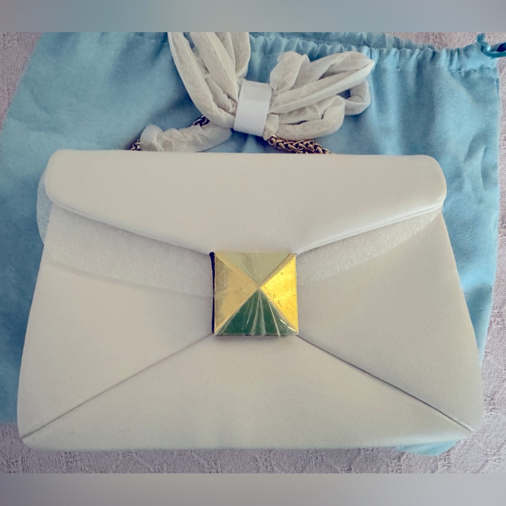 NWT Tiffany & Fred White leather with Gold Stud chain bag